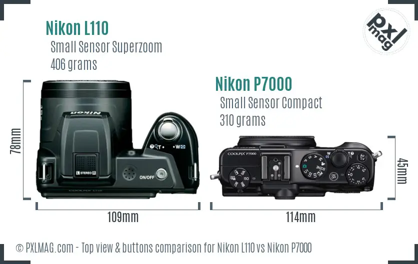 Nikon L110 vs Nikon P7000 top view buttons comparison