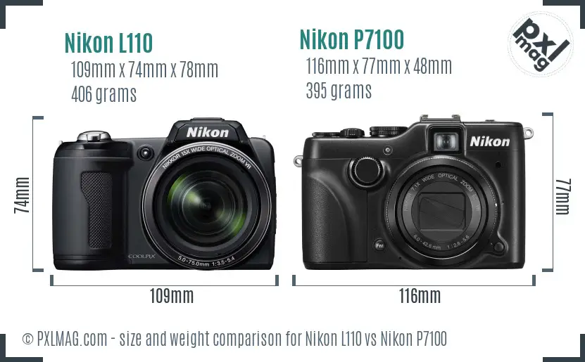 Nikon L110 vs Nikon P7100 size comparison