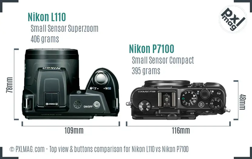 Nikon L110 vs Nikon P7100 top view buttons comparison