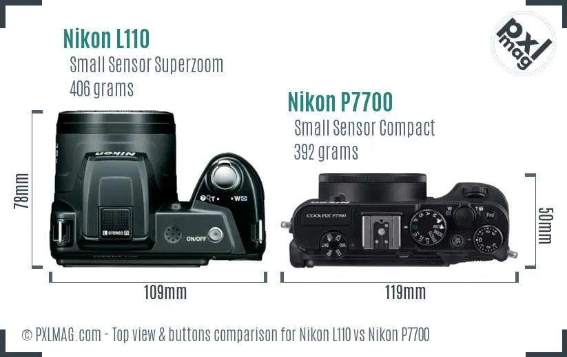 Nikon L110 vs Nikon P7700 top view buttons comparison