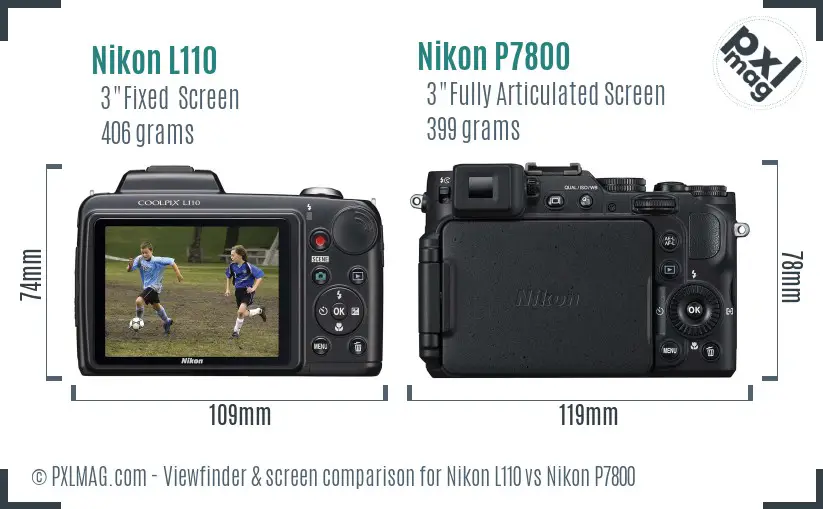 Nikon L110 vs Nikon P7800 Screen and Viewfinder comparison