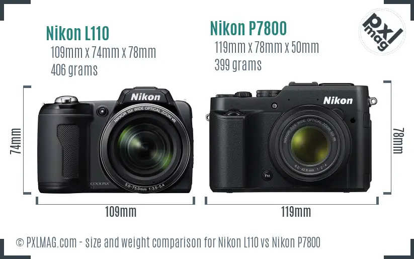 Nikon L110 vs Nikon P7800 size comparison