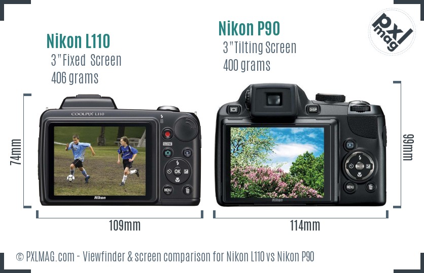 Nikon L110 vs Nikon P90 Screen and Viewfinder comparison