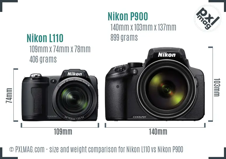 Nikon L110 vs Nikon P900 size comparison Nikon L110 vs Nikon P900 size comparison