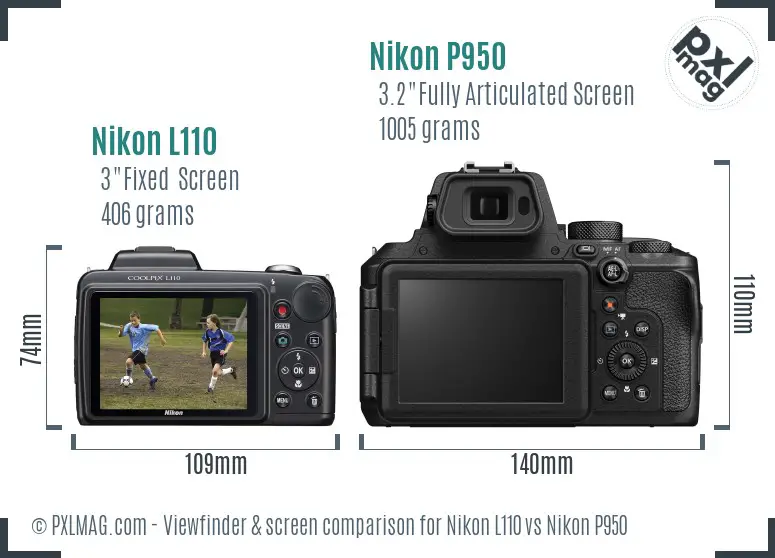 Nikon L110 vs Nikon P950 Screen and Viewfinder comparison