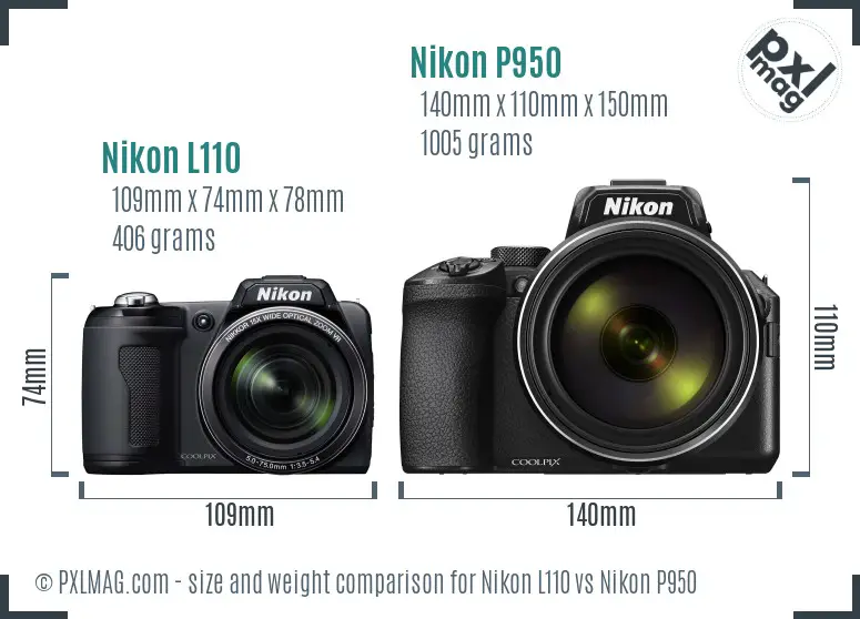 Nikon L110 vs Nikon P950 size comparison