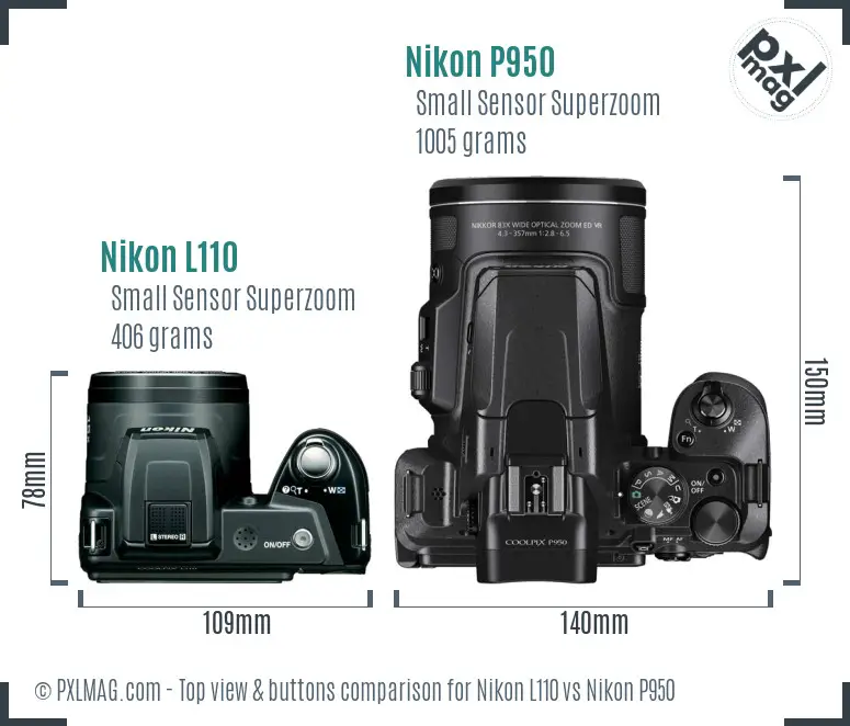 Nikon L110 vs Nikon P950 top view buttons comparison