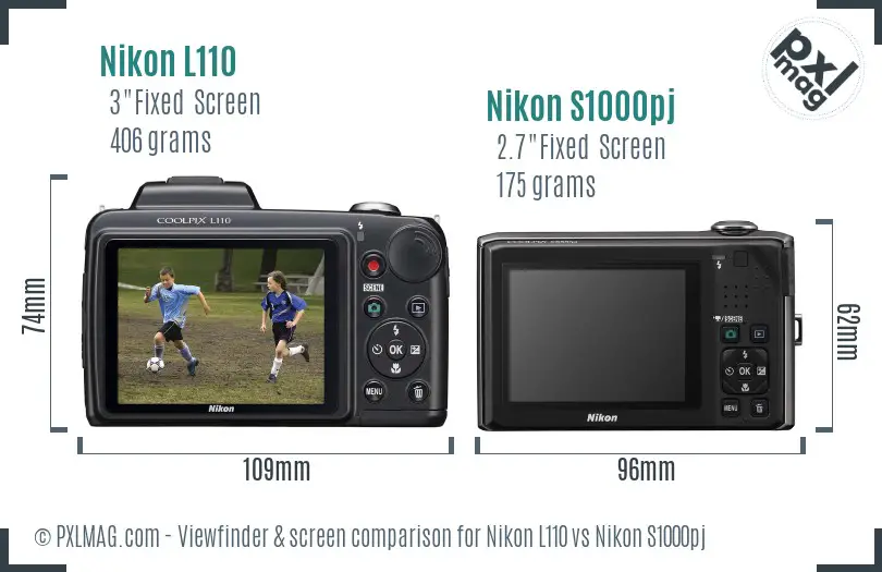 Nikon L110 vs Nikon S1000pj Screen and Viewfinder comparison