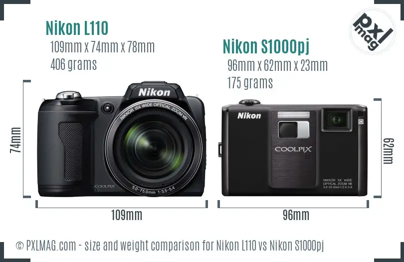 Nikon L110 vs Nikon S1000pj size comparison