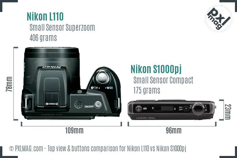 Nikon L110 vs Nikon S1000pj top view buttons comparison