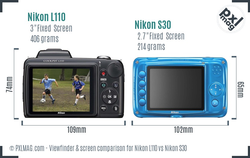 Nikon L110 vs Nikon S30 Screen and Viewfinder comparison