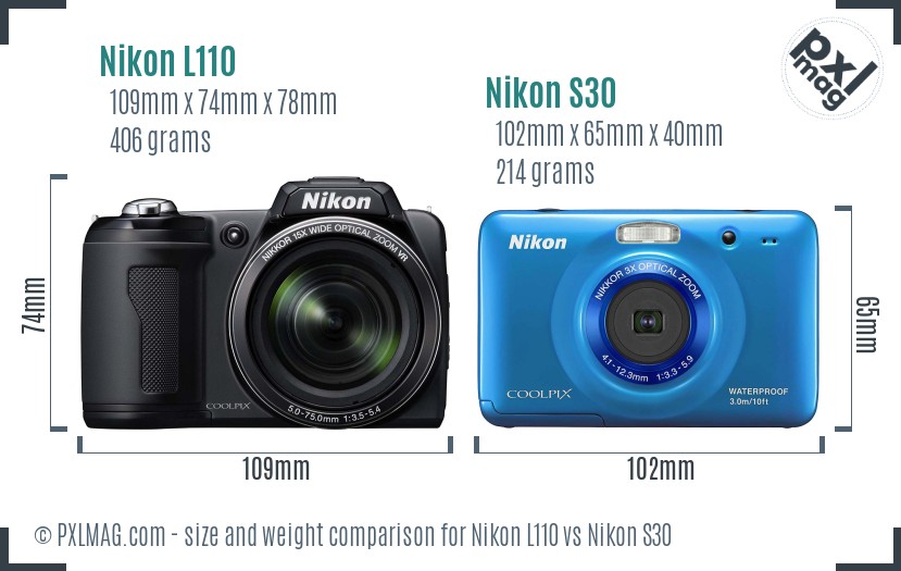 Nikon L110 vs Nikon S30 size comparison