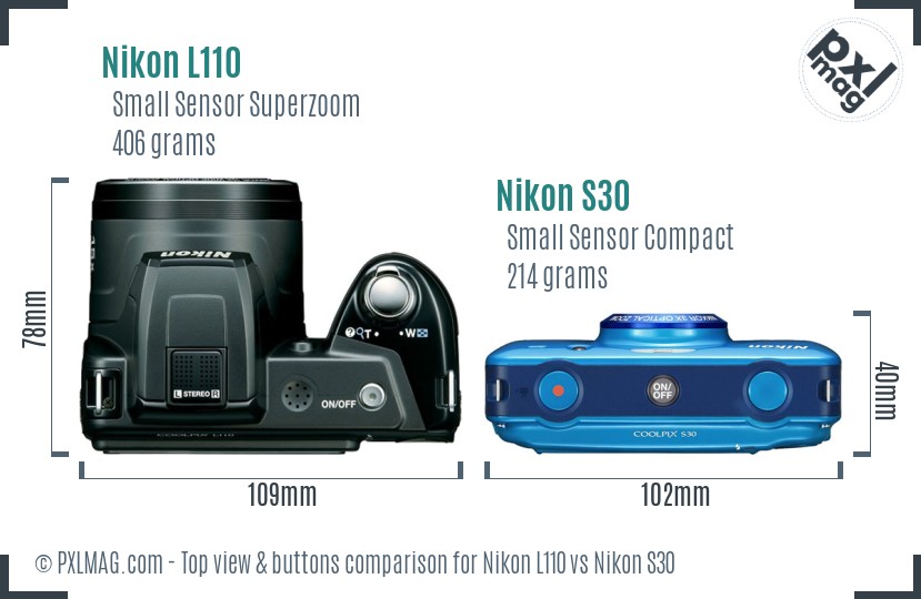 Nikon L110 vs Nikon S30 top view buttons comparison