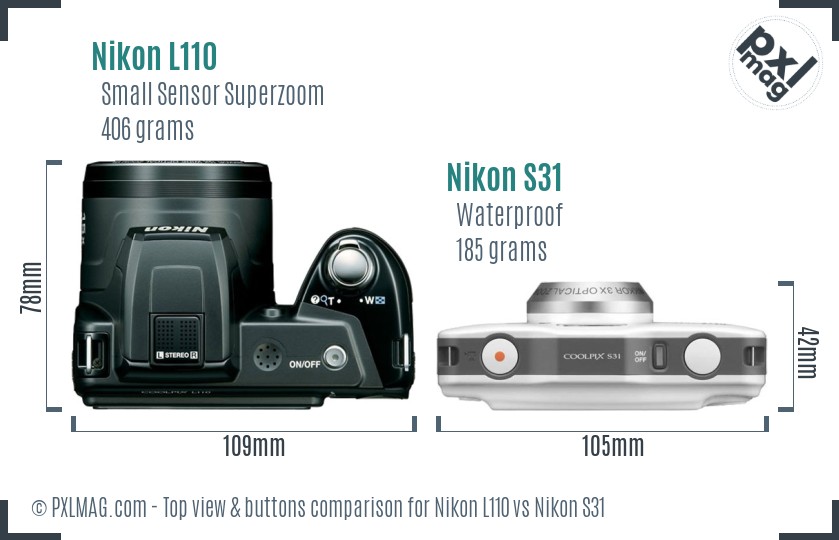 Nikon L110 vs Nikon S31 top view buttons comparison