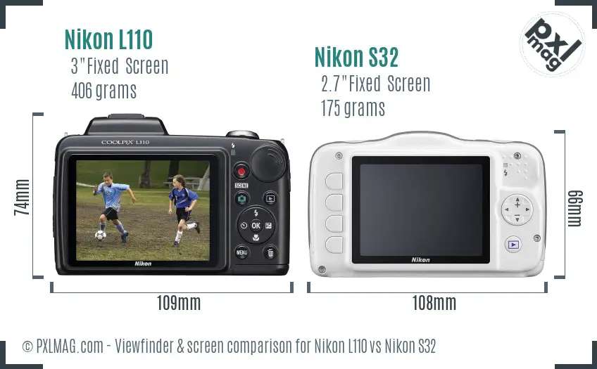Nikon L110 vs Nikon S32 Screen and Viewfinder comparison Nikon L110 vs Nikon S32 Screen and Viewfinder comparison