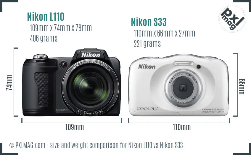 Nikon L110 vs Nikon S33 size comparison Nikon L110 vs Nikon S33 size comparison