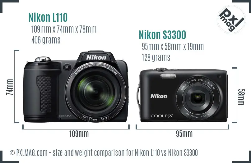 Nikon L110 vs Nikon S3300 size comparison Nikon L110 vs Nikon S3300 size comparison