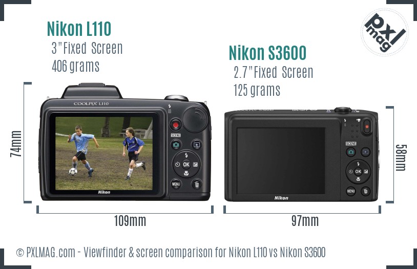 Nikon L110 vs Nikon S3600 Screen and Viewfinder comparison