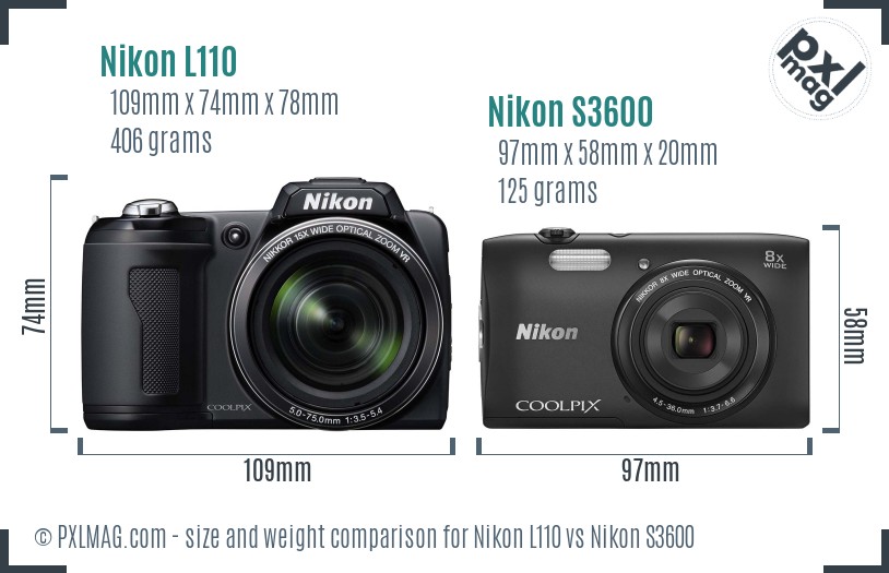 Nikon L110 vs Nikon S3600 size comparison Nikon L110 vs Nikon S3600 size comparison