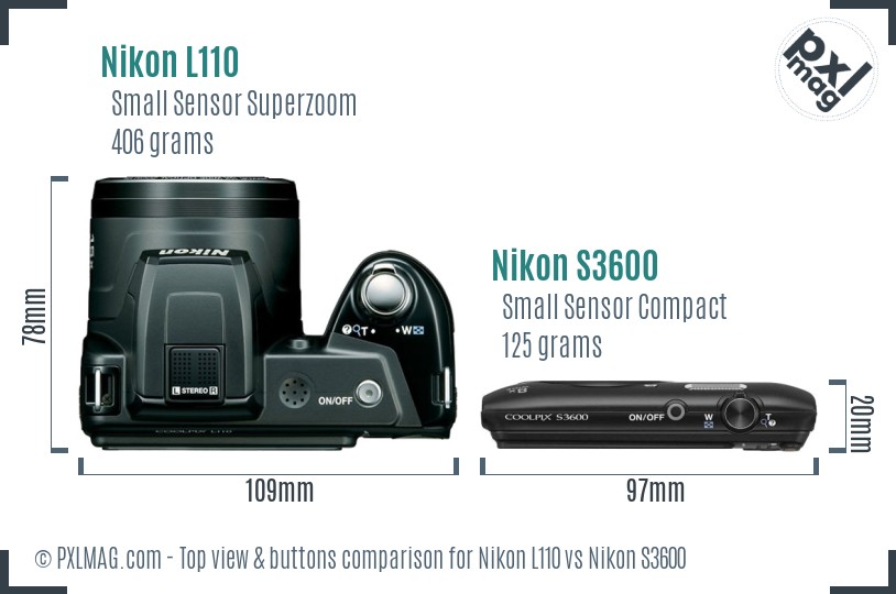 Nikon L110 vs Nikon S3600 top view buttons comparison