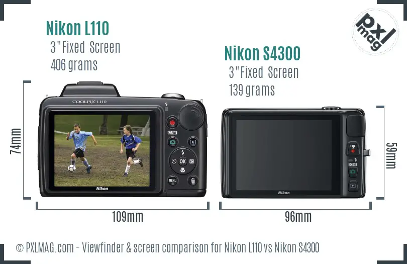 Nikon L110 vs Nikon S4300 Screen and Viewfinder comparison