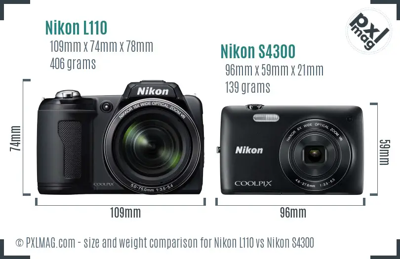 Nikon L110 vs Nikon S4300 size comparison