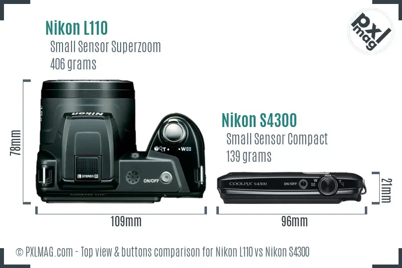 Nikon L110 vs Nikon S4300 top view buttons comparison