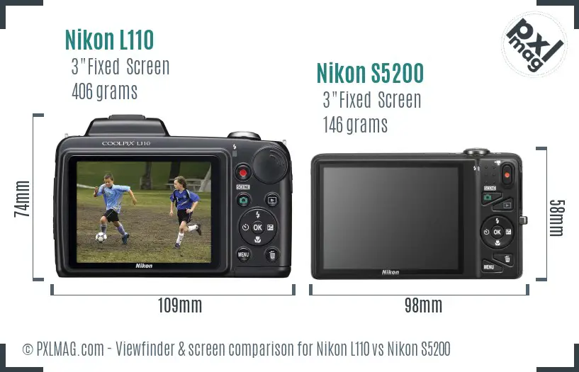 Nikon L110 vs Nikon S5200 Screen and Viewfinder comparison
