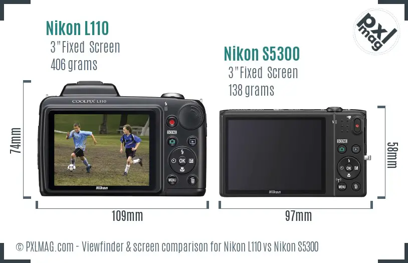 Nikon L110 vs Nikon S5300 Screen and Viewfinder comparison