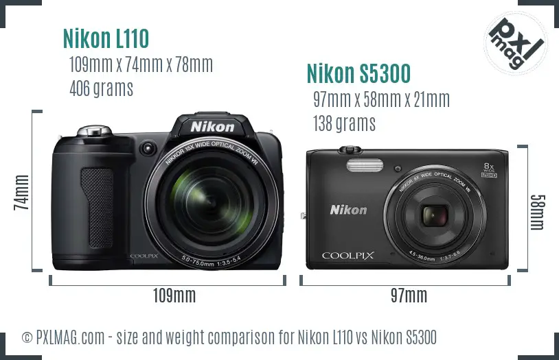 Nikon L110 vs Nikon S5300 size comparison