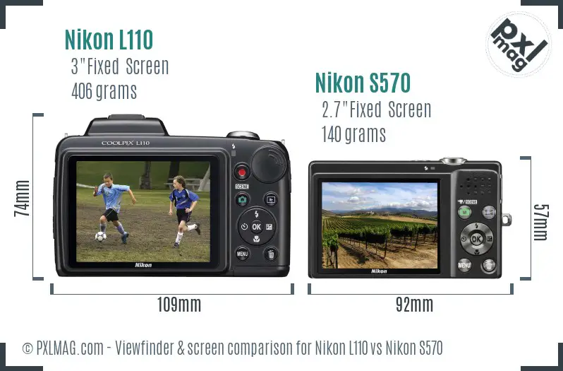 Nikon L110 vs Nikon S570 Screen and Viewfinder comparison