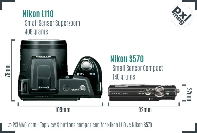 Nikon L110 vs Nikon S570 top view buttons comparison