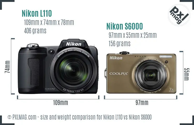 Nikon L110 vs Nikon S6000 size comparison