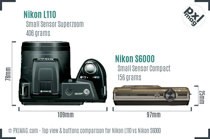 Nikon L110 vs Nikon S6000 top view buttons comparison Nikon L110 vs Nikon S6000 top view buttons comparison