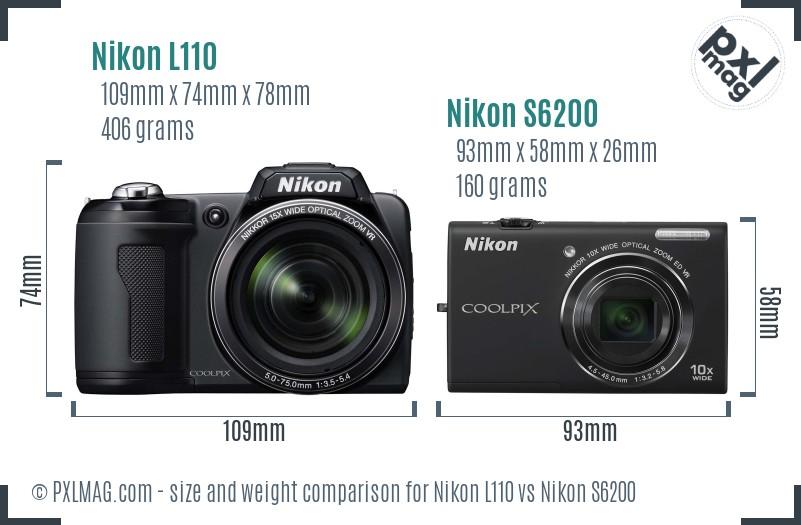 Nikon L110 vs Nikon S6200 size comparison Nikon L110 vs Nikon S6200 size comparison