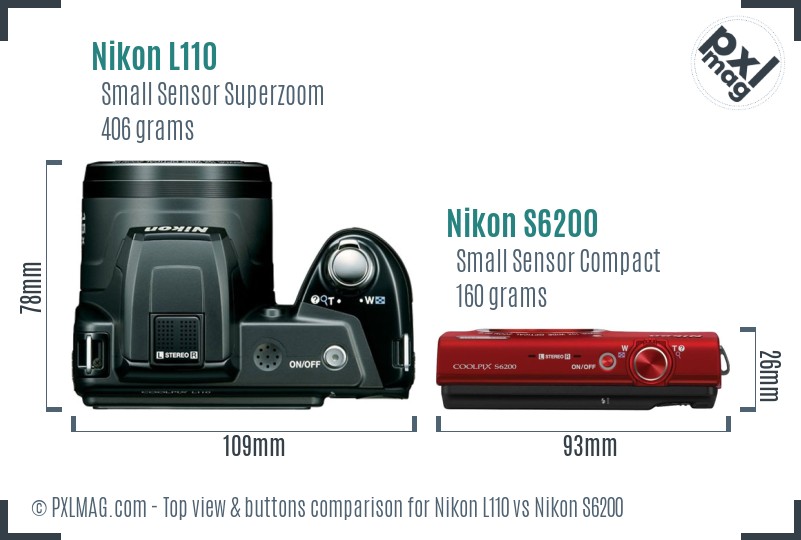 Nikon L110 vs Nikon S6200 top view buttons comparison