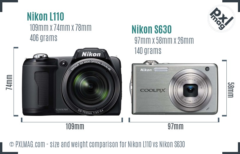 Nikon L110 vs Nikon S630 size comparison