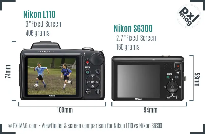 Nikon L110 vs Nikon S6300 Screen and Viewfinder comparison