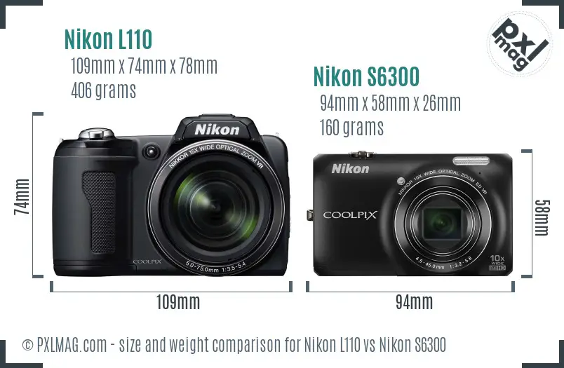 Nikon L110 vs Nikon S6300 size comparison