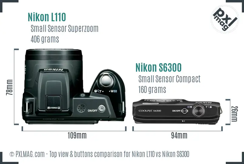 Nikon L110 vs Nikon S6300 top view buttons comparison