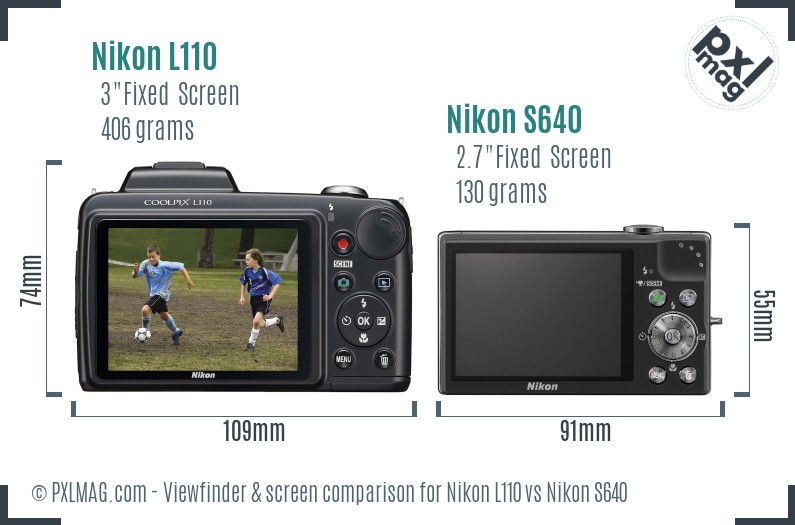 Nikon L110 vs Nikon S640 Screen and Viewfinder comparison