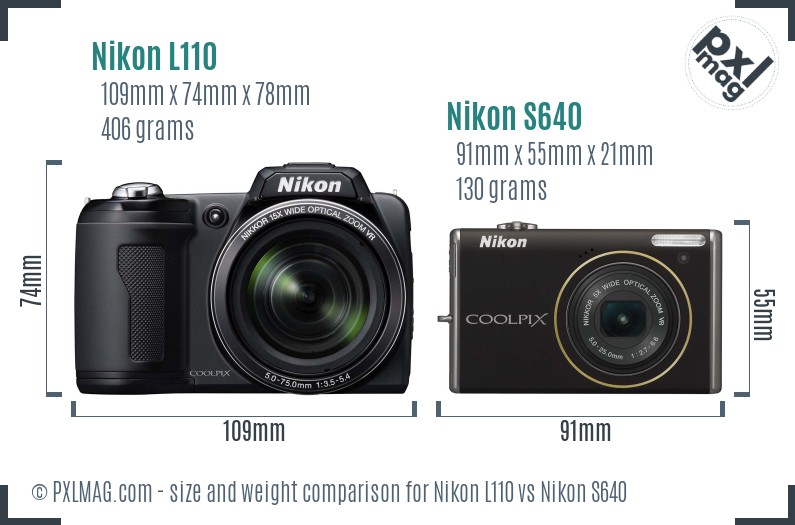 Nikon L110 vs Nikon S640 size comparison Nikon L110 vs Nikon S640 size comparison
