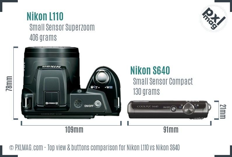 Nikon L110 vs Nikon S640 top view buttons comparison