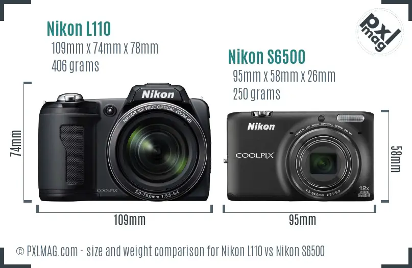 Nikon L110 vs Nikon S6500 size comparison
