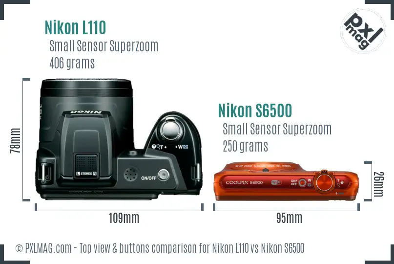 Nikon L110 vs Nikon S6500 top view buttons comparison