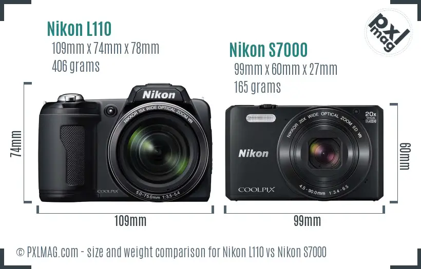 Nikon L110 vs Nikon S7000 size comparison