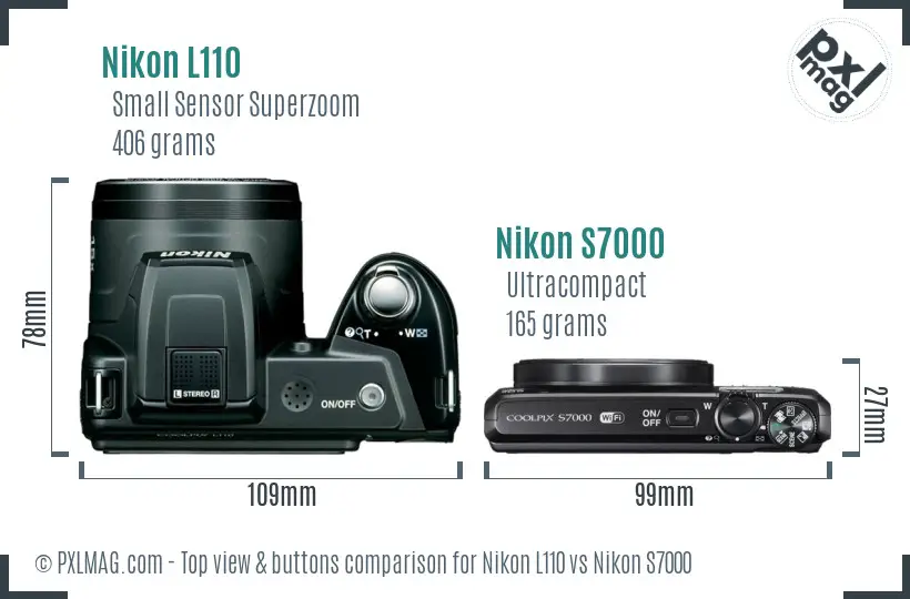 Nikon L110 vs Nikon S7000 top view buttons comparison