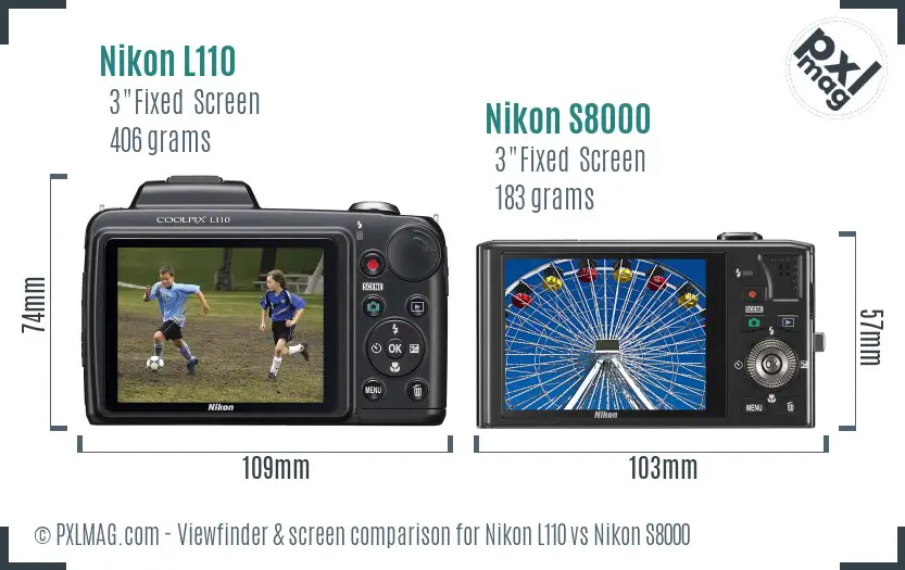 Nikon L110 vs Nikon S8000 Screen and Viewfinder comparison
