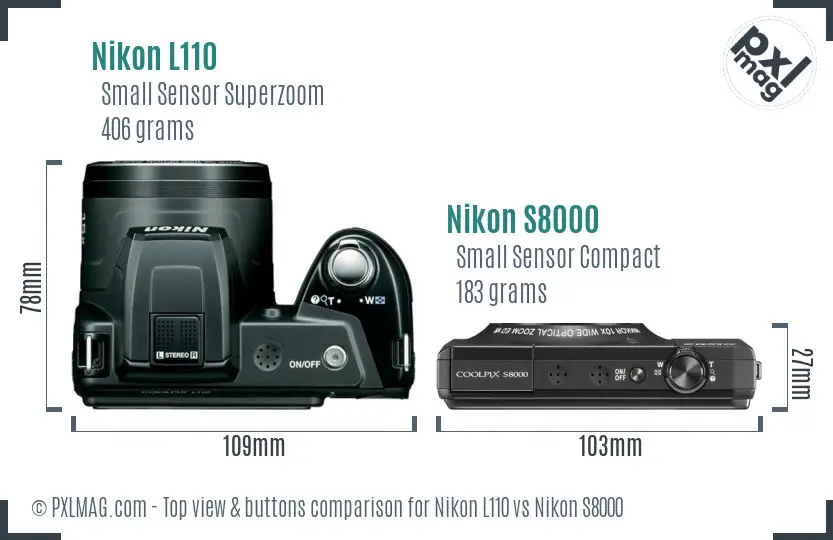 Nikon L110 vs Nikon S8000 top view buttons comparison