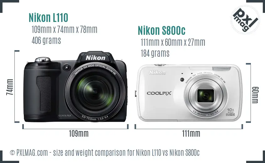 Nikon L110 vs Nikon S800c size comparison Nikon L110 vs Nikon S800c size comparison
